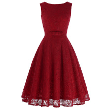 Belle Poque Sleeveless V-Back Lace A-Line Party Picnic Dress Women Summer Dress Short Red Lace Vintage Retro Dress BP000272-3